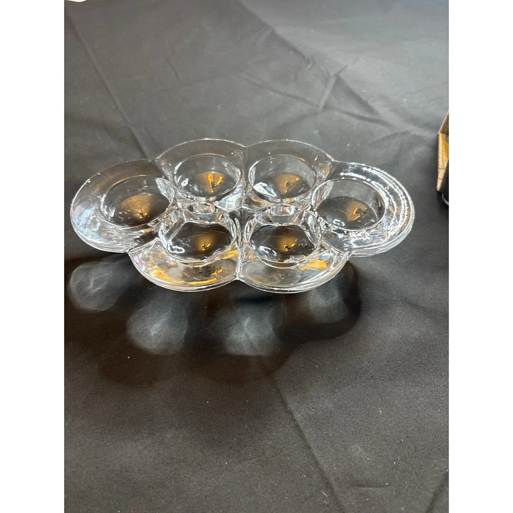 Clear Glass Candle Holder Unique Floral Arrangement 6‎ Votive Tea Light